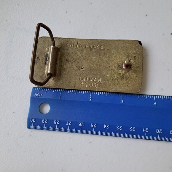 VTG Guitar Player Solid Brass Belt Buckle Retro Rock Band 4108 Taiwan Rectangle - Picture 3 of 3